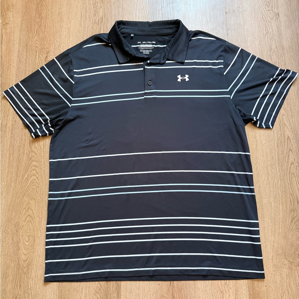 Under Armour HeatGear The Playoff Polo XXL 2XL Black Striped Lightweight Stretch